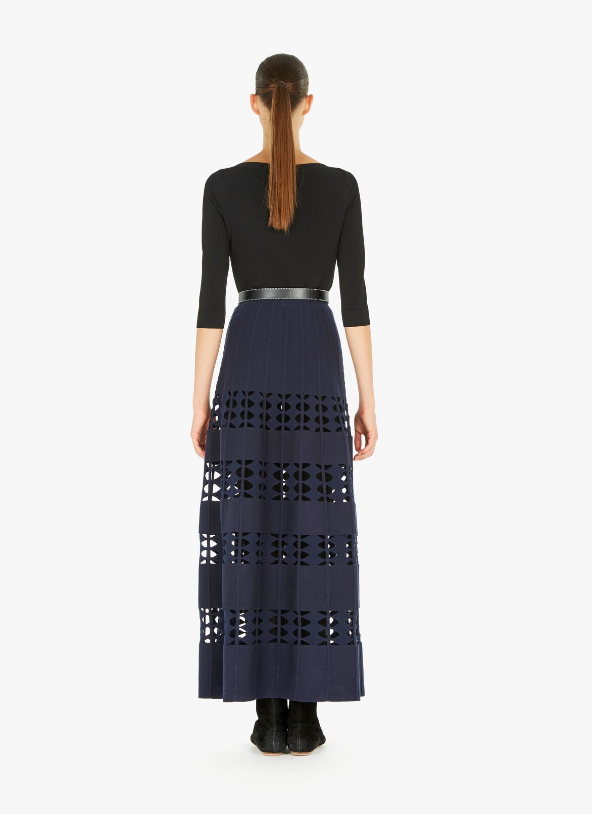 Long Flared Knitted Skirt ALAÏA NIGHT BLUE LONG FLARED KNITTED SKIRT
